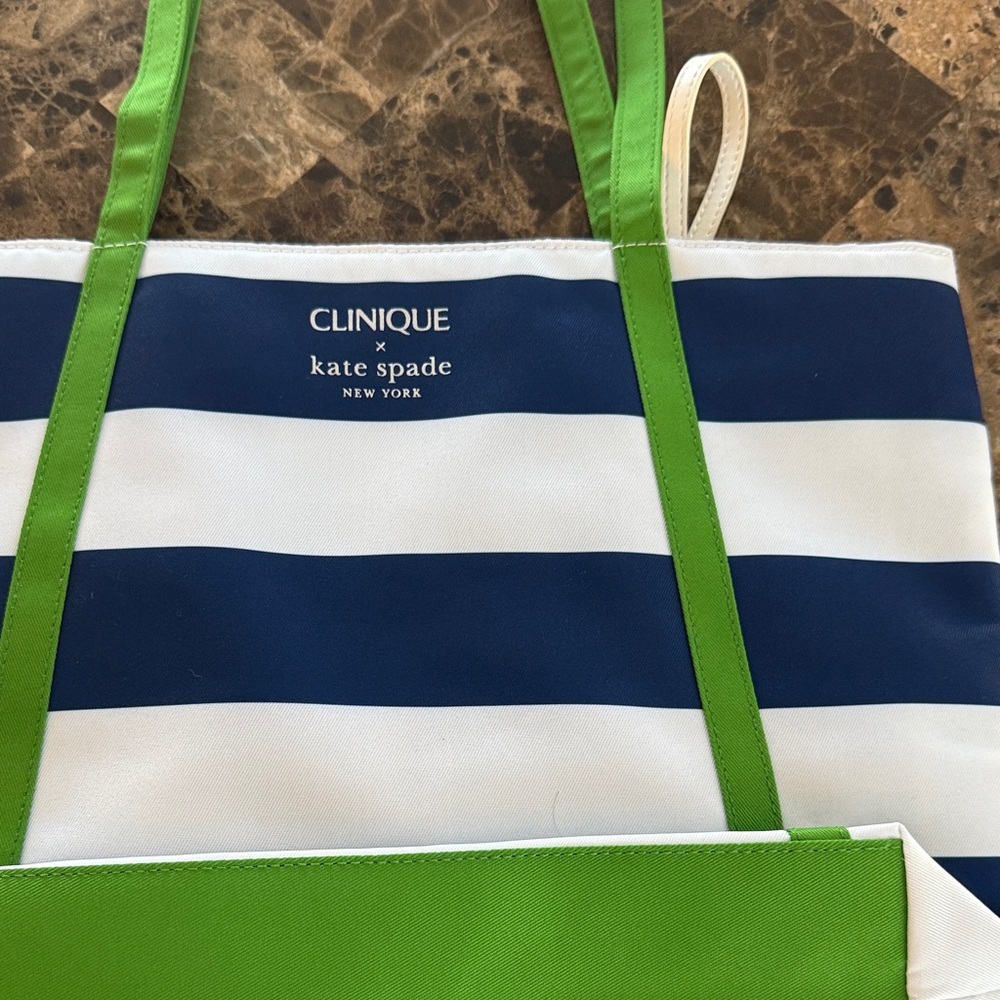Kate Spade Clinique Navy and Lime Tote